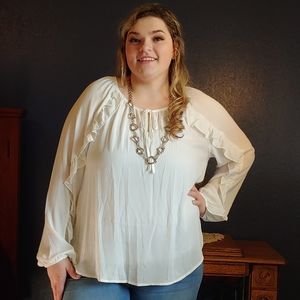 Plus Size Bohemian Cream Ruffle Sleeve Blouse